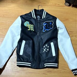 Kids Black and White Letterman Jacket